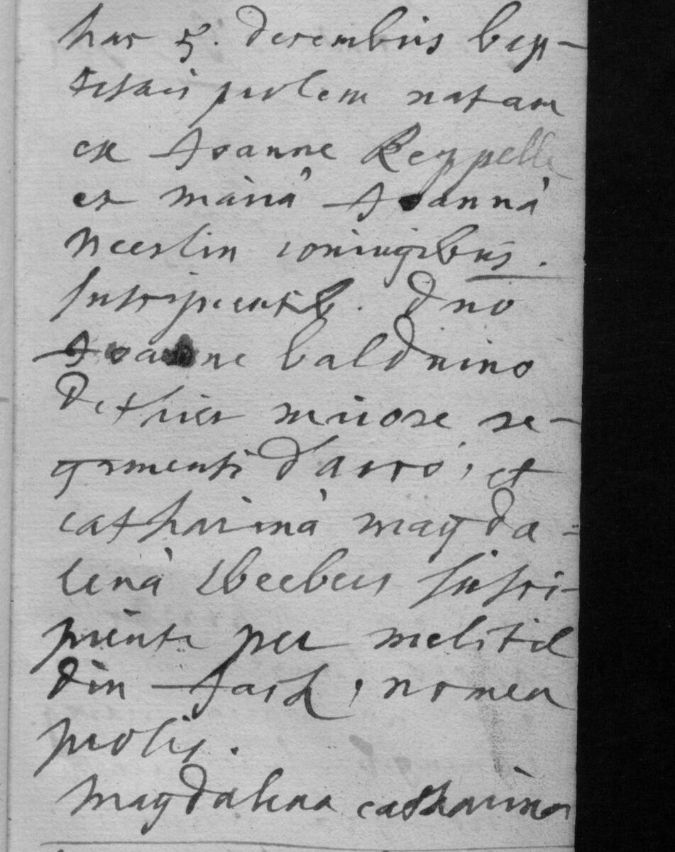Doopakte Châtelet 5 december 1712 met als peter Joannes Balduinus de Thier, majoor van het regiment d'Arco.